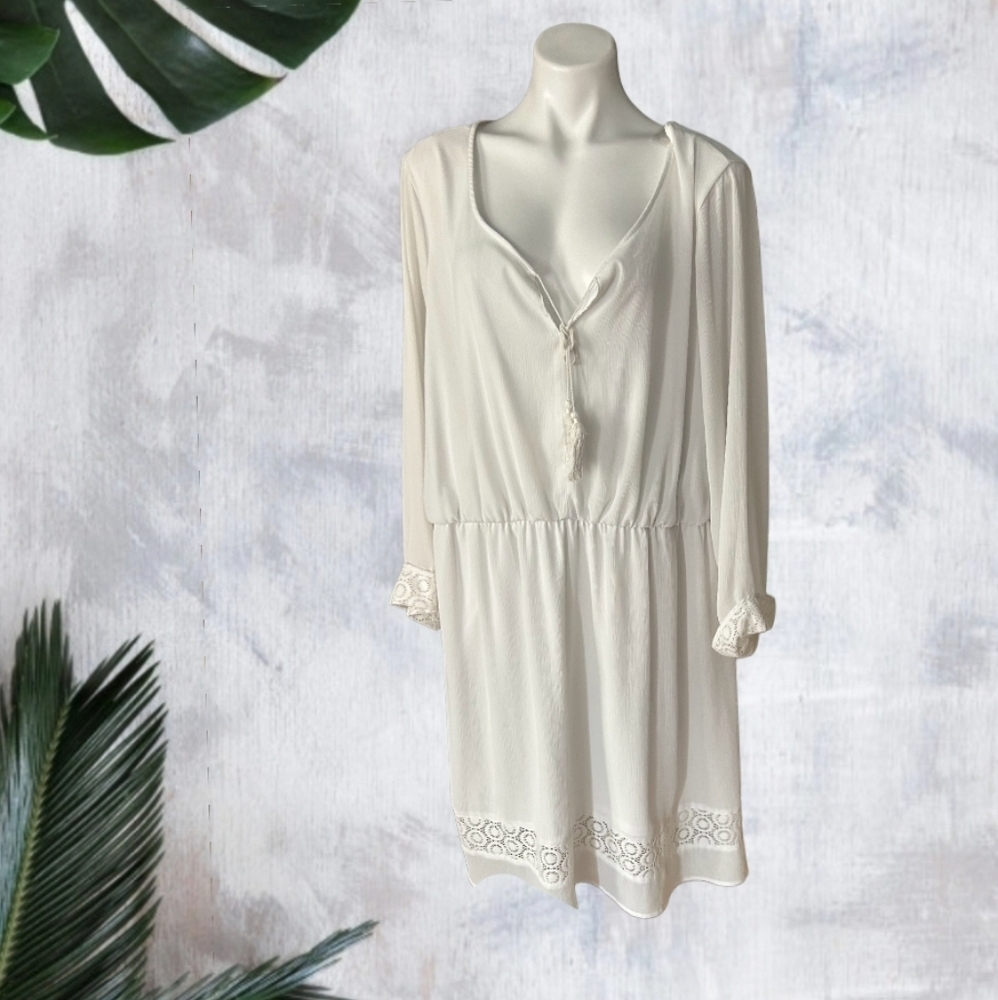 Signature Collection Elegant Cream Long-Sleeve Dress 3X